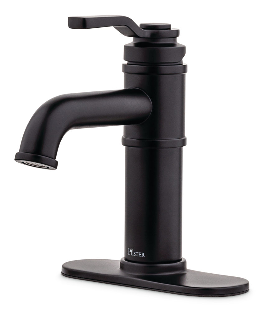 Pfister Breckenridge Single Handle High Arc Bathroom Sink Faucet, Push & Seal Drain, WaterSense Certified, Black