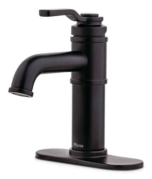 Pfister Breckenridge Single Handle High Arc Bathroom Sink Faucet, Push & Seal Drain, WaterSense Certified, Black