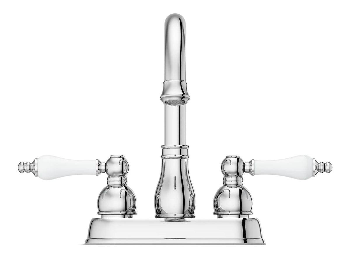 Pfister Henlow Double Handle High Arc 4-in Centreset Bathroom Sink Faucet, Push & Seal Drain, Polished Chrome