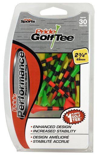 Pride Performance Plastic Golf Tee, 2-3/4-in, 30-pk, Fruit Mix/Stripes Assorted Colours