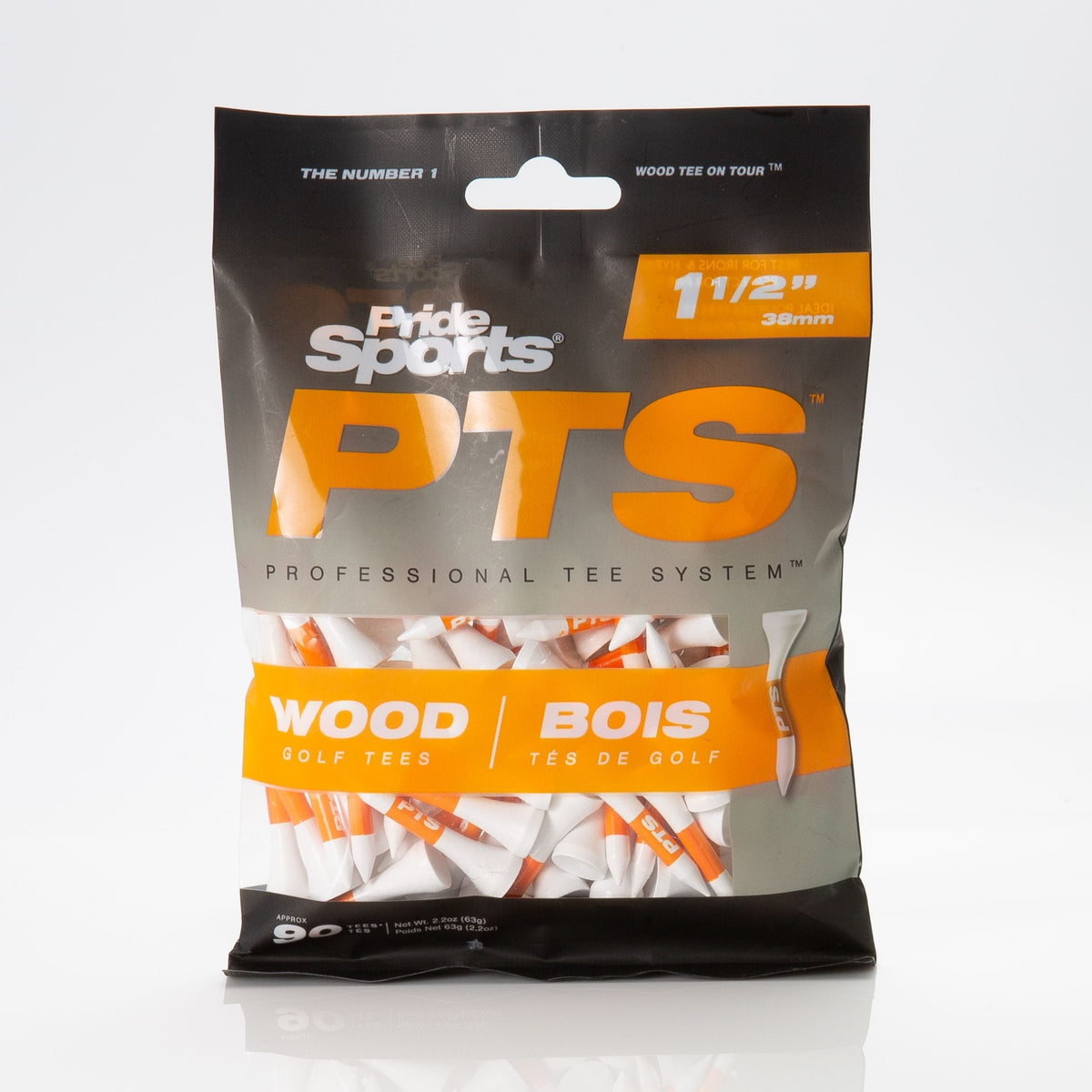 Pride Professional Tee System ProLength Plus Wood Golf Tee, 1-1/2-in, 90-pk, White