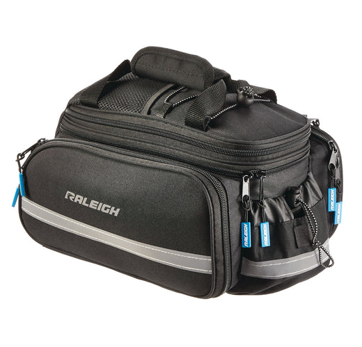 Raleigh Expandable Rack Top Bike Bag withRemovable Carry Strap & Reflective Strip, Black