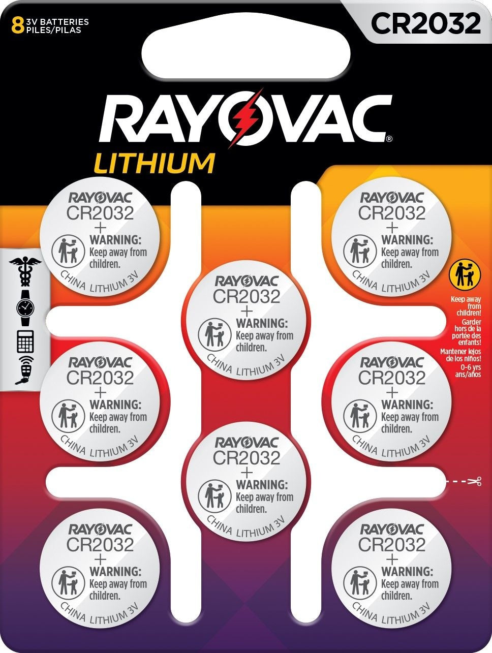 Rayovac CR2032 Lithium Coin Batteries, 8-ct