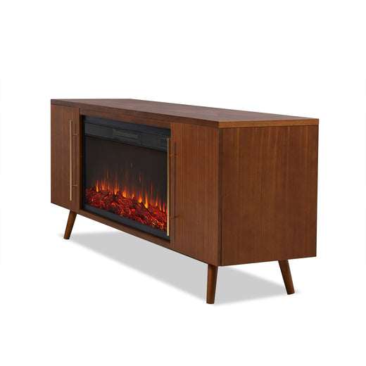 Real Flame Morris Media Indoor Electric Fireplace TV Stand, 72-in, 1500W, Includes Remote Control & Firebox, Vintage Black Maple
