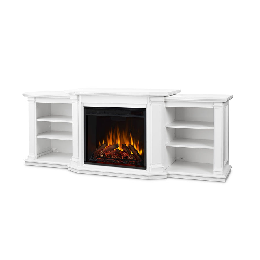 Real Flame Valmont Media Indoor Electric Fireplace TV Stand, 74-in, 1500W, Includes Remote Control & Firebox, White