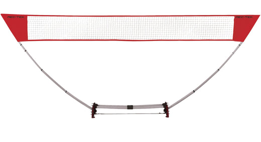 Rec-Tek Outdoor Portable Easy Set-up Badminton Net, Red, 15-ft, 7-pk, All Ages, for Lawn Game Activities