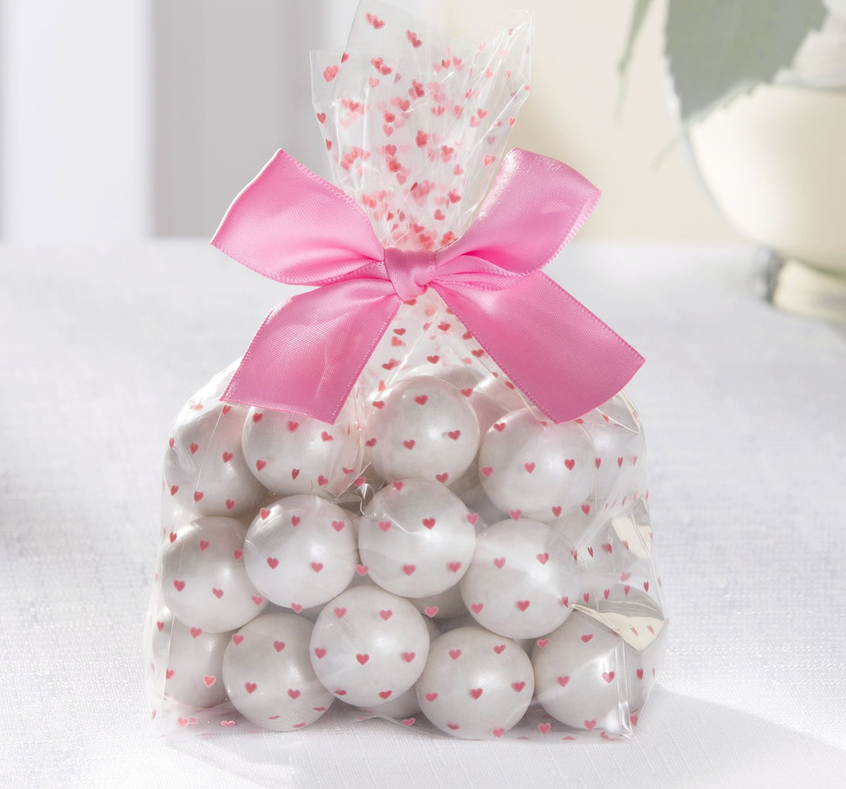 Rectangle Cello Treat Party Bags, Pink/Clear, Hearts, 10-in, 12-pk, for Gender Reveal/Baby Shower