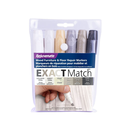 Rejuvenate Exact Match Wood Furniture & Floor Repair Markers, White-Grey, 6 Shades