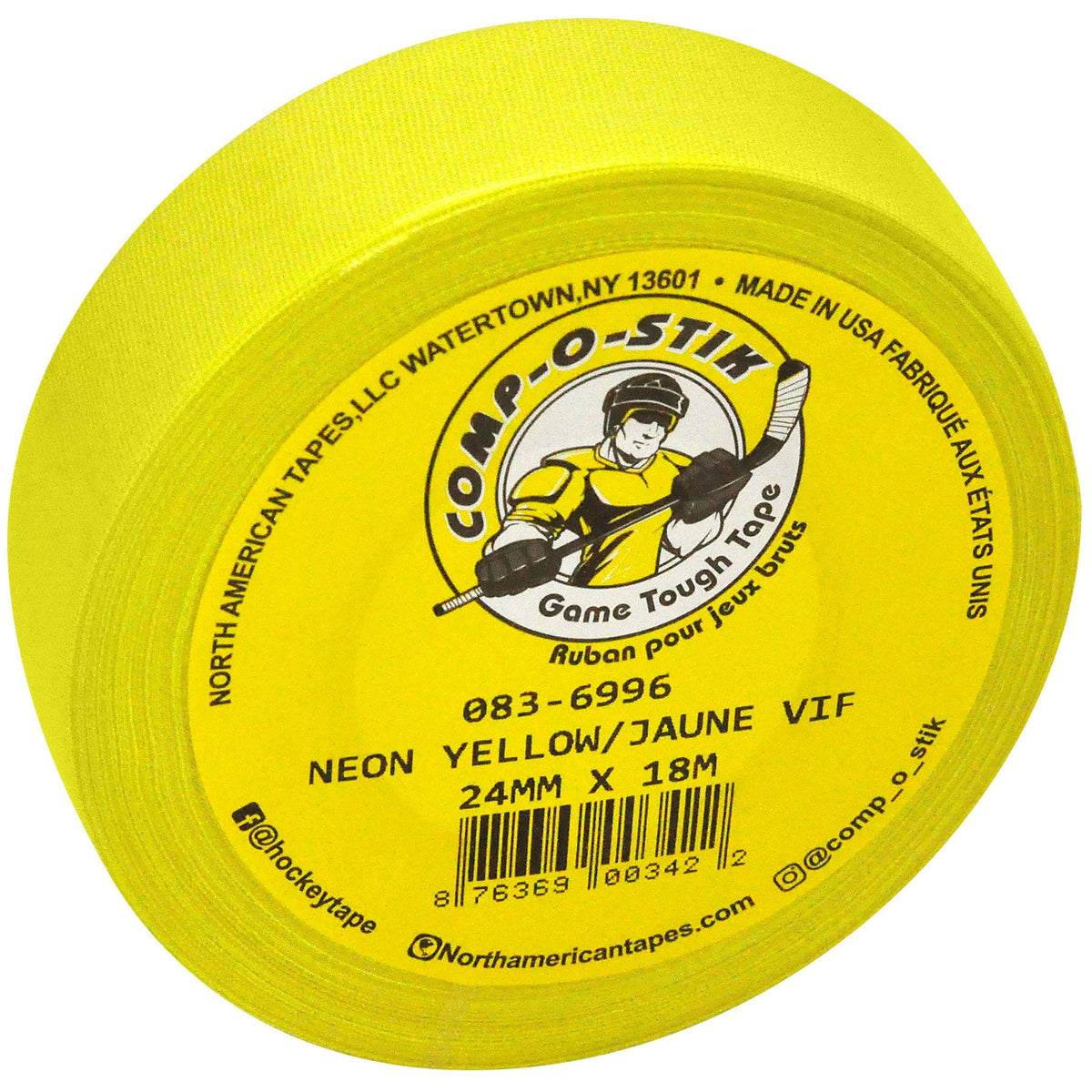 Renfrew or Comp-o-stik Hockey Tape, Bright Yellow, 24-mm x 18-m