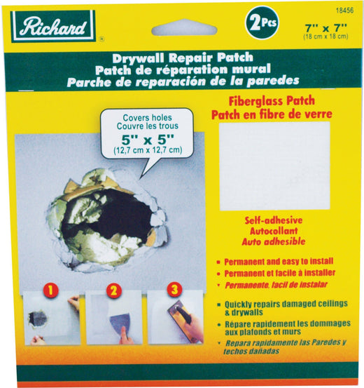 Richard Permanent Self-Adhesive Fibreglass Mesh Drywall Repair Patch Tape, 7 x 7-in, 2-pk