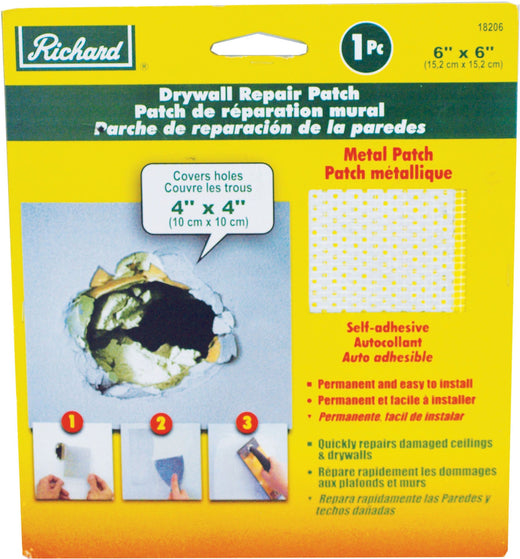 Richard Self-Adhesive Metal-Reinforced Drywall & Ceiling Hole Repair Patch, 6 x 6-in