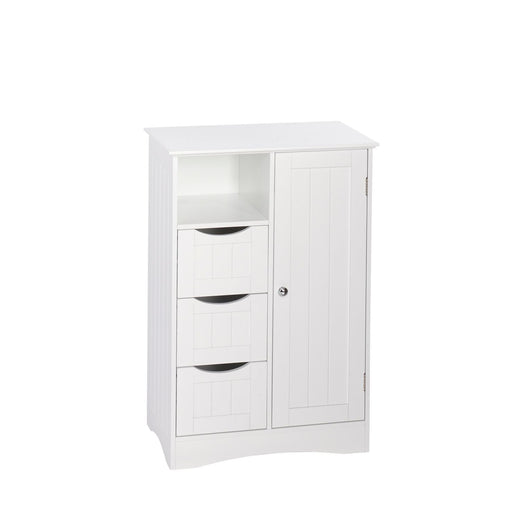 RiverRidge Home Ashland Single Door Bathroom & Laundry Storage Cabinet with 3 Drawers, Open Cubby & Adjustable Shelf, White