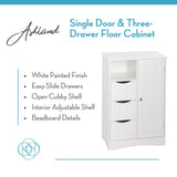 RiverRidge Home Ashland Single Door Bathroom & Laundry Storage Cabinet with 3 Drawers, Open Cubby & Adjustable Shelf, White image 3