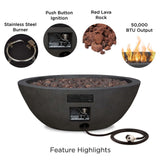 Riverside Round Concrete Gas Fire Pit in Shale, 36-in image 7