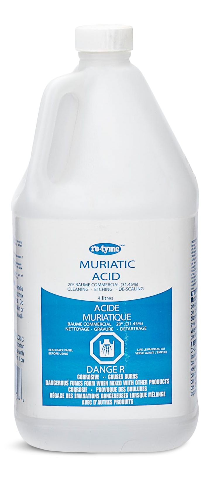 Ro-Tyme Muriatic Acid For Cleaning & Etching Concrete & Descaling Tile/Porcelain, 4-L