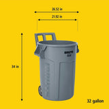 Rubbermaid Commercial Wheeled Brute Circular Outdoor Garbage Can, Grey, 121-L image 7