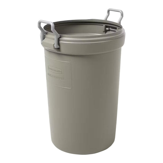 Rubbermaid Plastic Circular Animal Stopper Garbage Can, Grey, 121-L