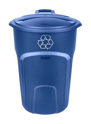Rubbermaid Plastic Circular Wheeled Recycling Blue Box with Handle, 121-L