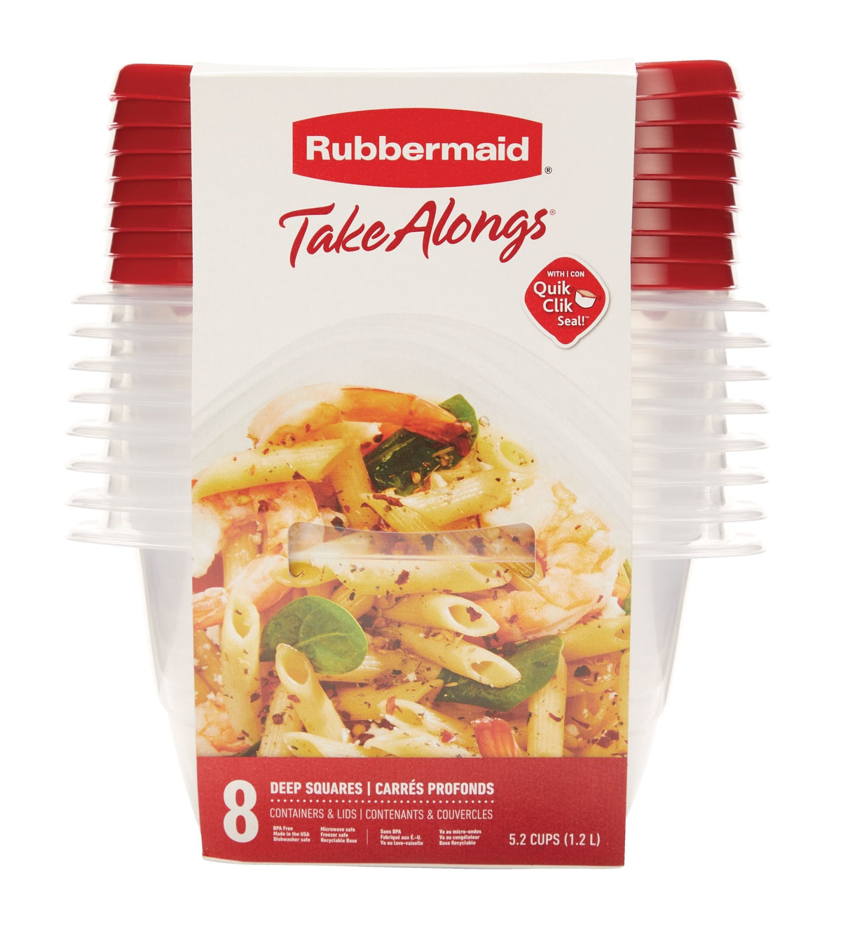 Rubbermaid Take Alongs Deep Plastic Food Storage Containers with Lids, 1.2 L (5.2 Cup), 8 Count