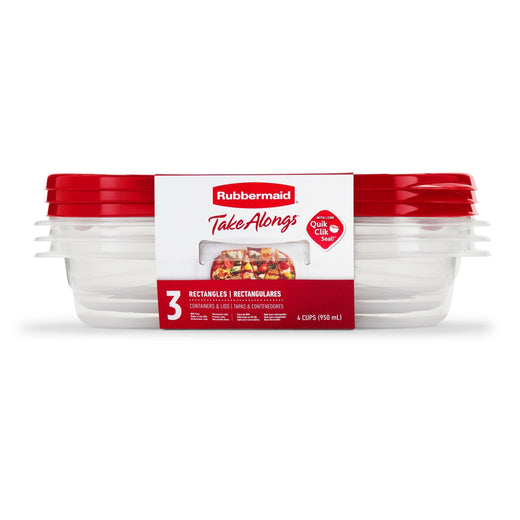 Rubbermaid TakeAlong Rectangle Plastic Food Storage Container Set with Quik Clik Seal Lid, 6-pc