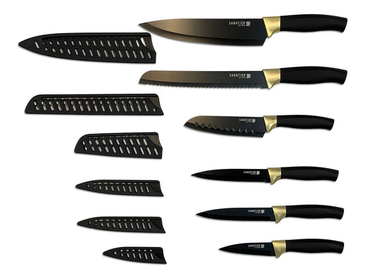 Sabatier Knife Set with Covers, Black/Gold, 12-pc