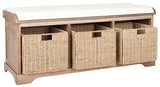Safavieh Lonan Wicker Storage Bench, Grey Wash/White, 16.1-in x 47-in x 19.9-in image 2