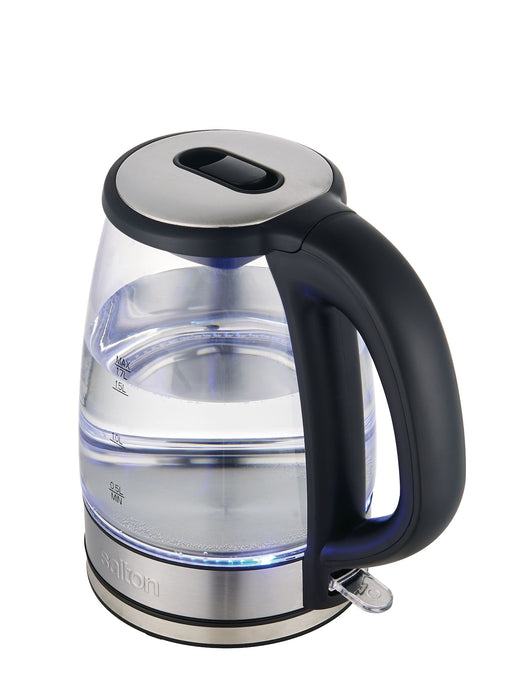 Salton Cordless Electric Glass Kettle with Auto Shut Off, Black/Stainless Steel, 1.7-L