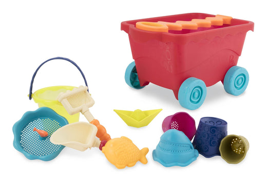 Sand Plastic Mold Toy Set with Wagon, Multi-Coloured, 11-pk, Ages 2+, for Summer/Beach Activities