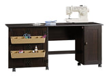 Sauder Folding Sewing & Craft Table/Storage Cart with Locking Wheels, Cinnamon Cherry Finish