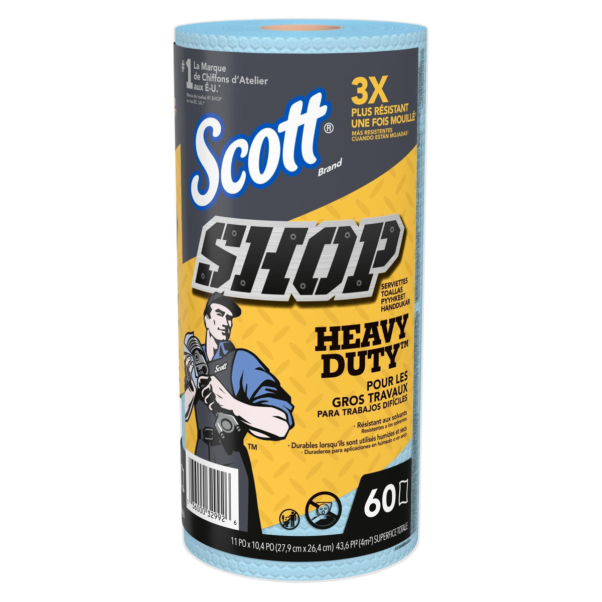 Scott Heavy-Duty Shop Paper Towels, 11 x 10.4-in, Blue, 60-pk
