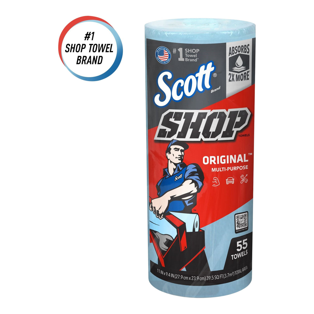 Scott Multi-Purpose Shop Paper Towels, 11" x 9.4", Blue, 55-pk