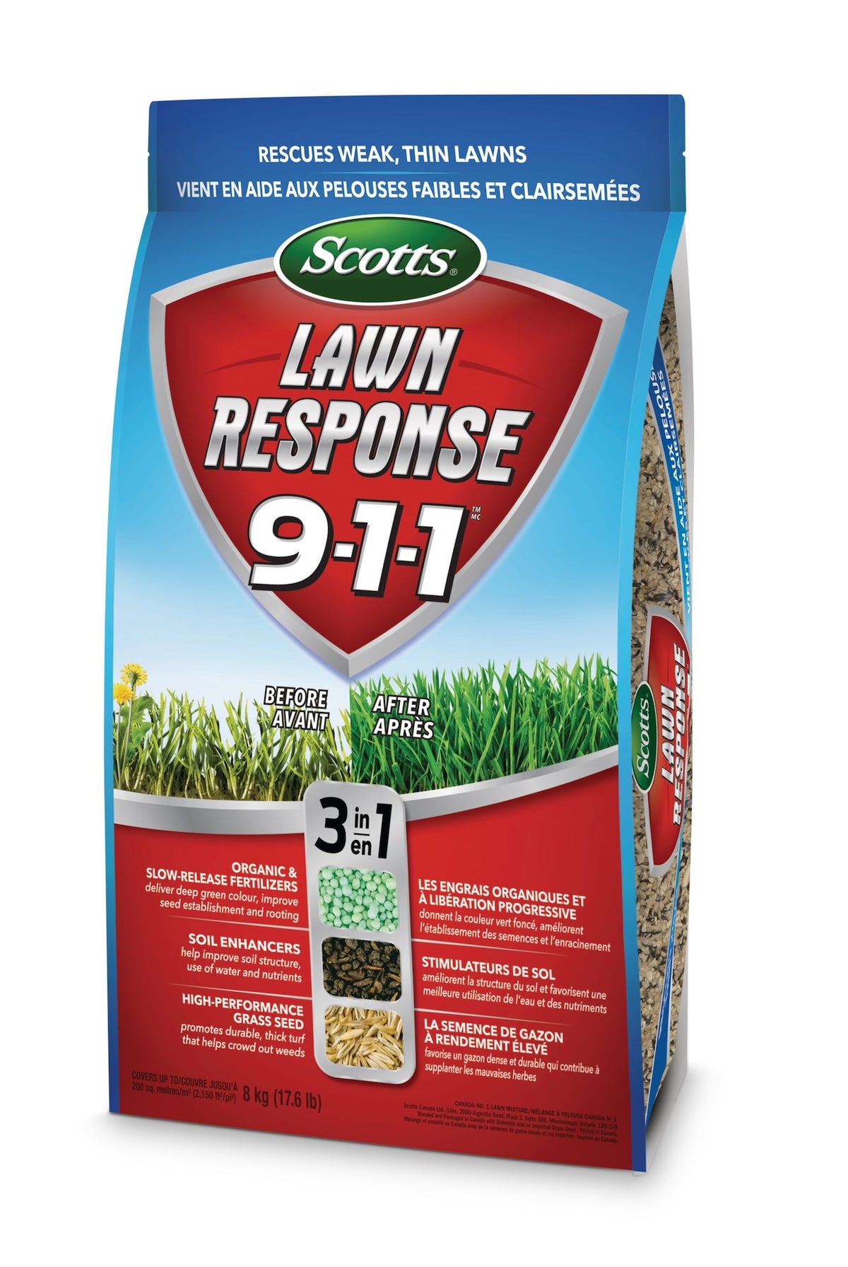 Scotts Lawn Response 3-in-1 Grass Seed & Fertilizer Mix, 9-1-1, 8-kg