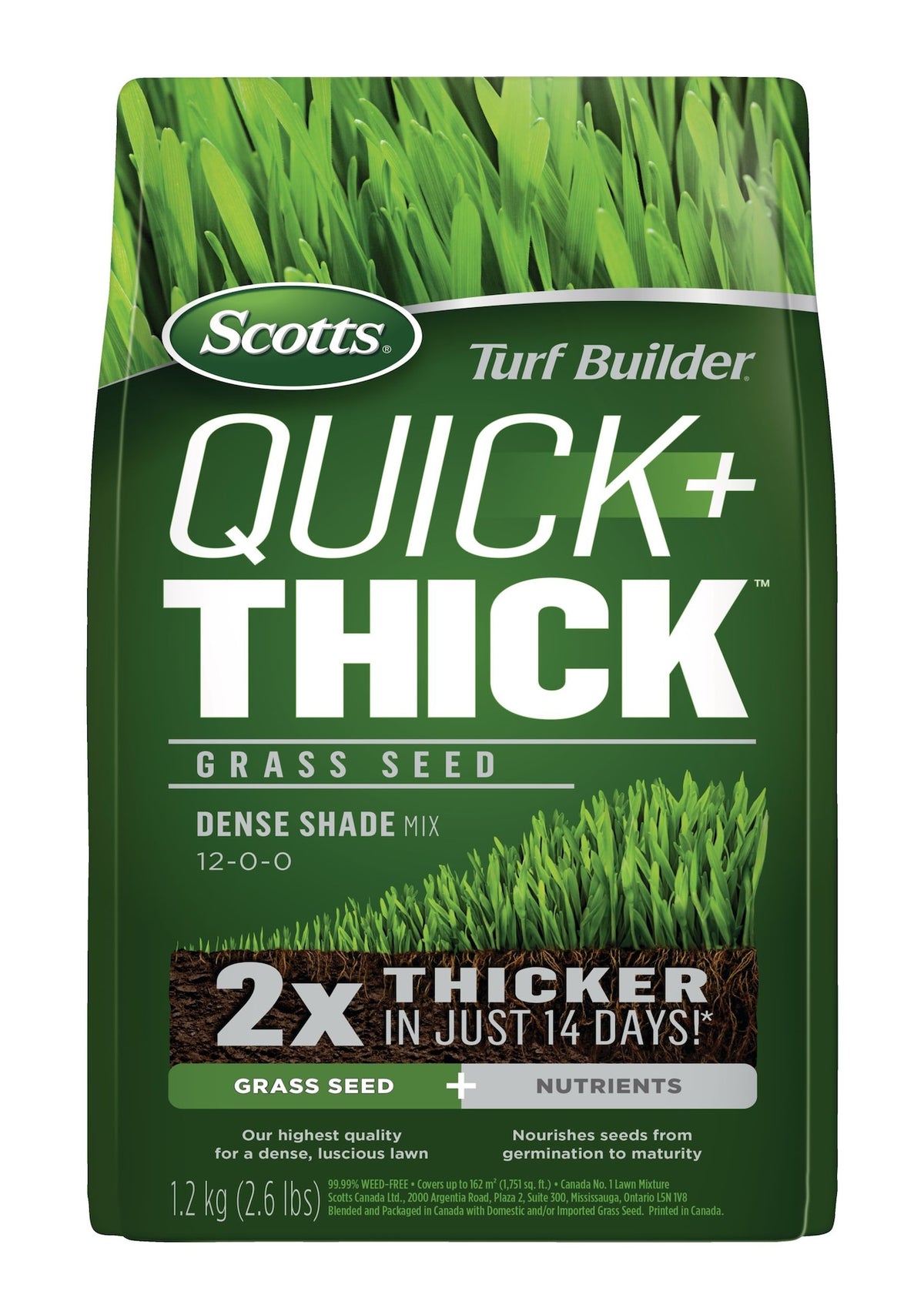 Scotts Turf Builder Quick + Thick Grass Seed Dense Shade Mix, 12-0-0, 1.2-kg
