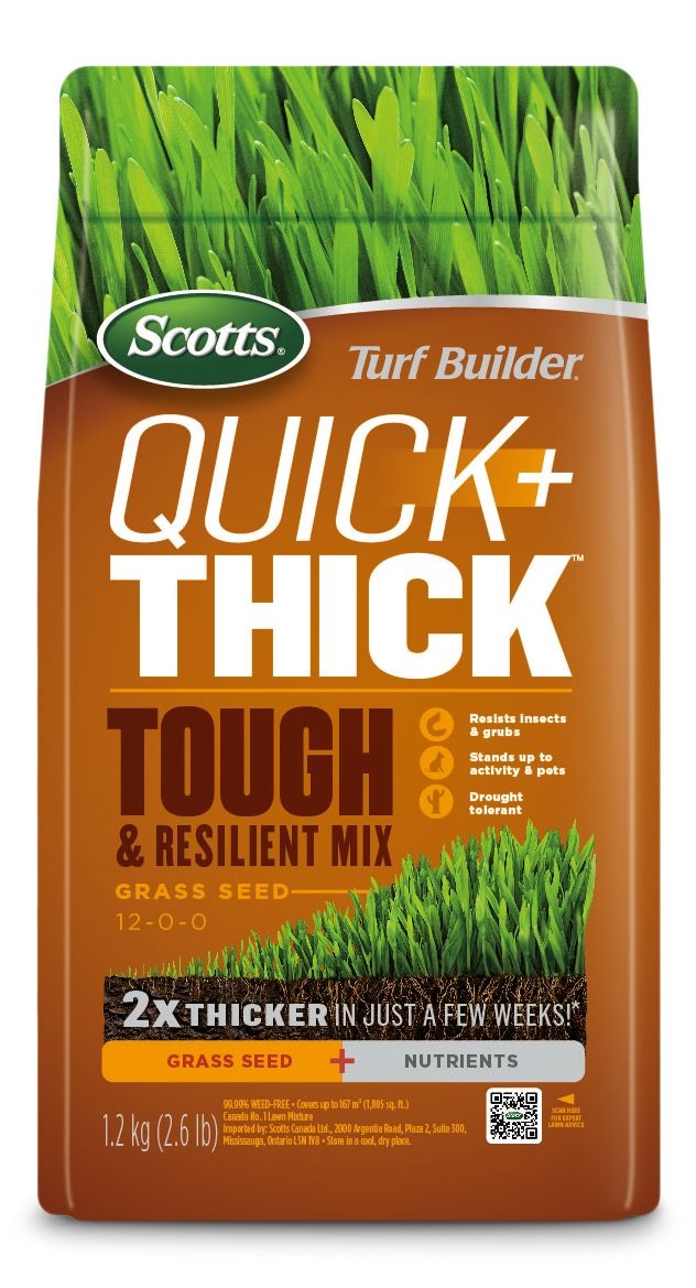 Scotts Turf Builder Quick + Thick Grass Seed Tough & Resilient Mix, 12-0-0, 1.2-kg