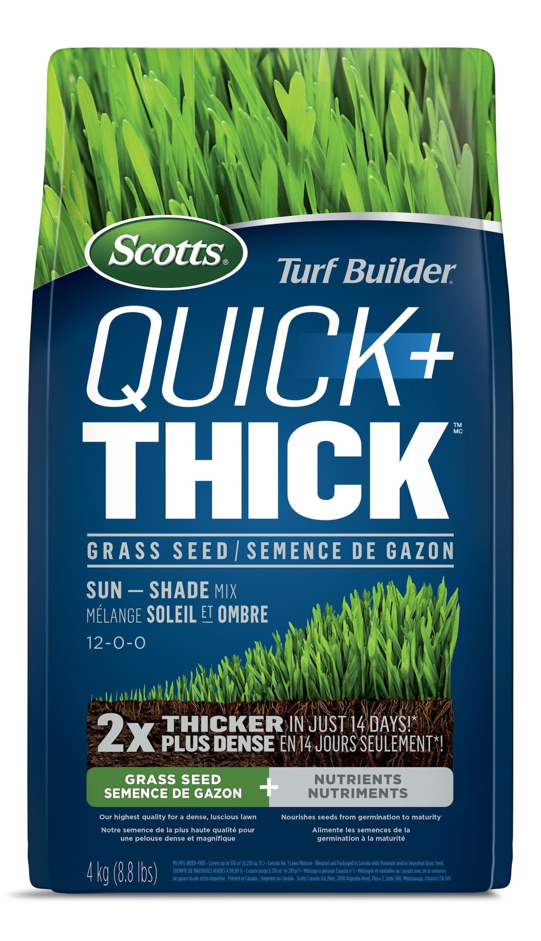 Scotts Turf Builder Quick + Thick Sun—Shade Grass Seed & Fertilizer Mix, 4-kg