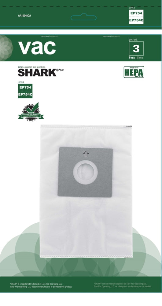 Shark HEPA Replacement Vacuum Cleaner Bags, Style EP754C, 3-pk