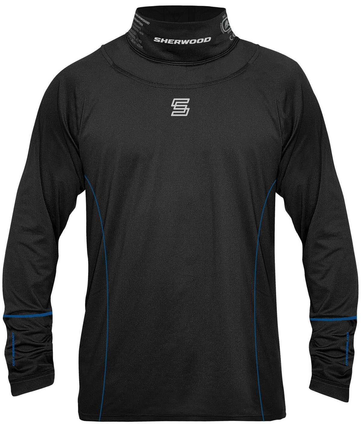 Sherwood Hockey Long Sleeve Top with Integrated Neck Guard, Senior/Men, Black, Assorted Sizes