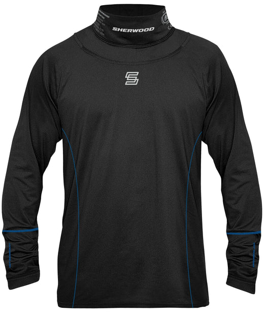 Sherwood Hockey Long Sleeve Top with Integrated Neck Guard, Senior/Men, Black, Assorted Sizes