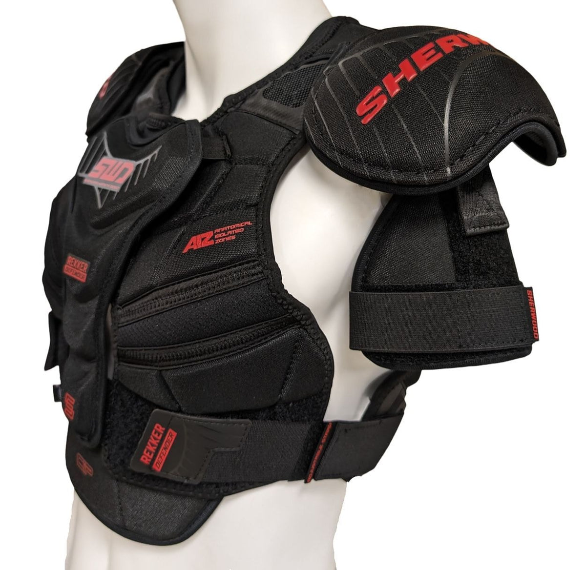 Sherwood Rekker SWD Defender Hockey Shoulder Pads, Women, Black/Red, Assorted Sizes