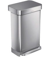 simplehuman Stainless Steel and Plastic Rectangular Step Garbage Can, 45-L