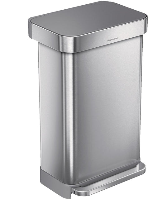 simplehuman Stainless Steel and Plastic Rectangular Step Garbage Can, 45-L