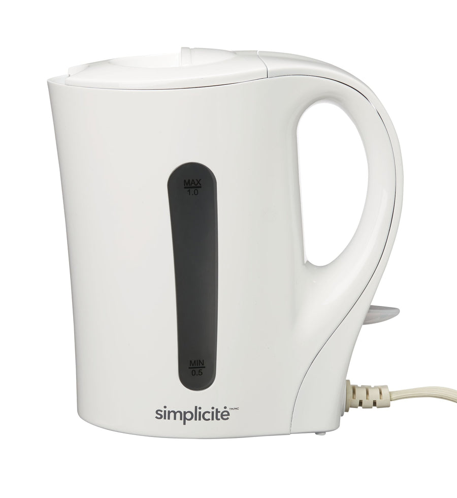 Simplicité Corded Electric Kettle with Auto Shut Off, White, 1-L