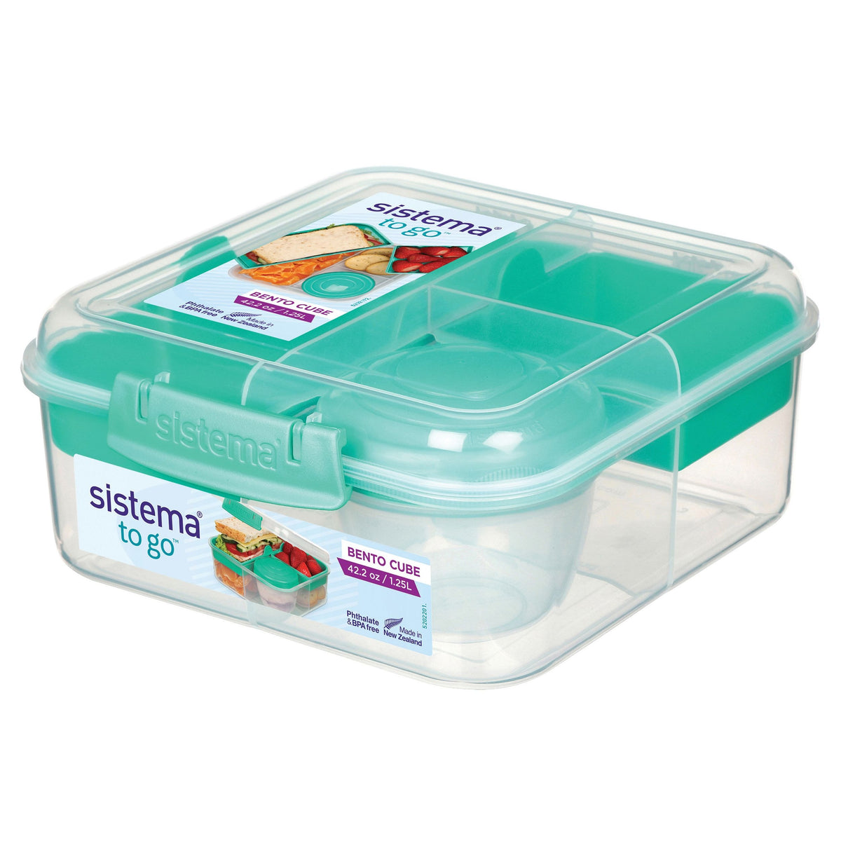 Sistema Bento Cube to Go Food Storage Container with Easy-Locking Clips, 1.25-L