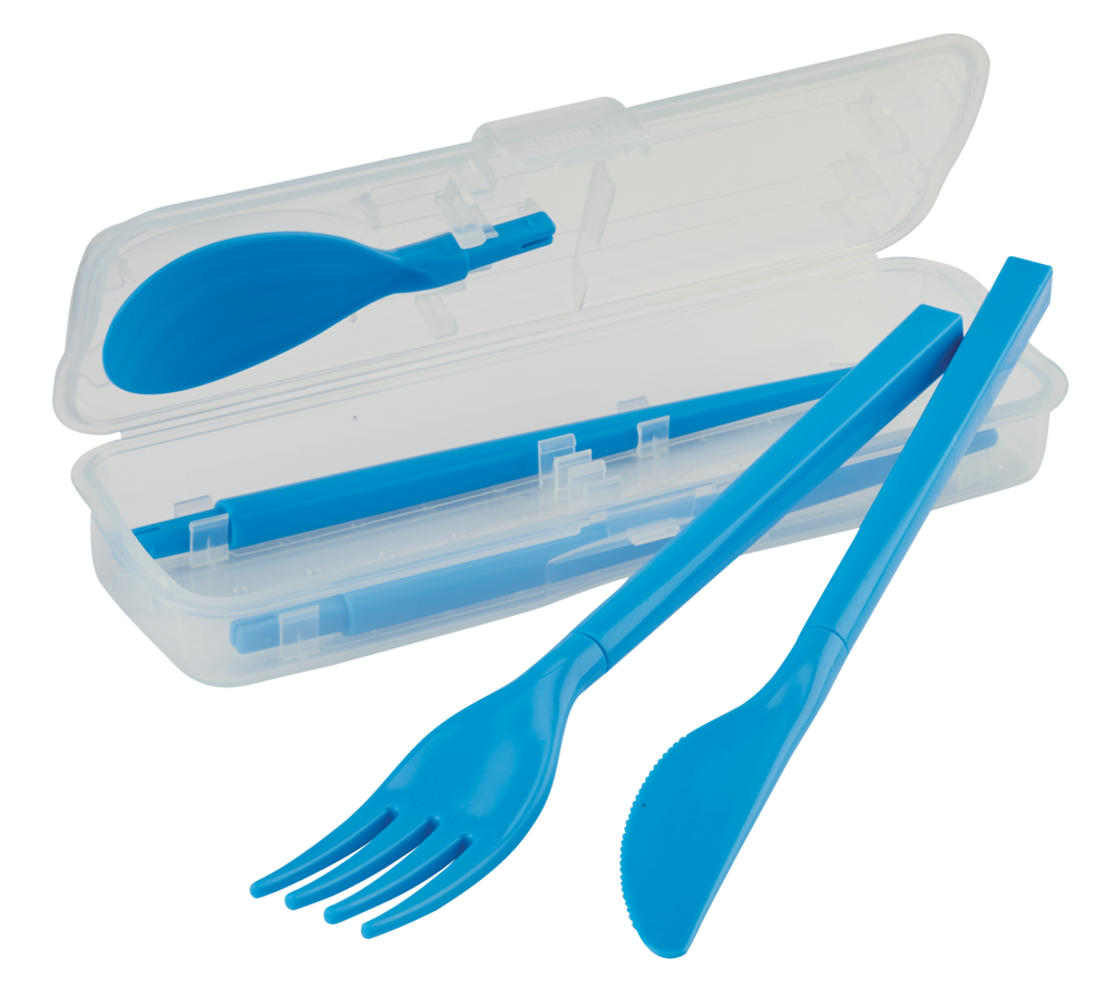 Sistema Cutlery Set To Go, Modular Travel Plastic Cutlery Set with Knife, Fork, Spoon, Chopsticks and Case