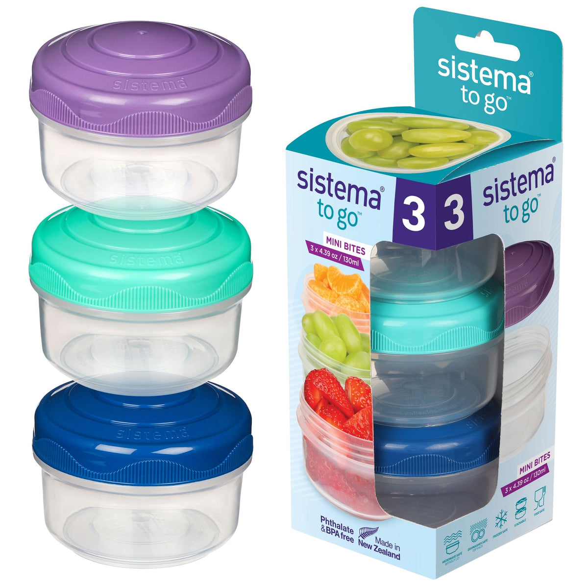 Sistema Mini Bites To Go Food Storage Container Set with Removable Dividers, 3-pk