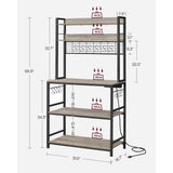 Songmics Home 5-Shelf Grey Baker's Rack with 4 AC Outlets image 5