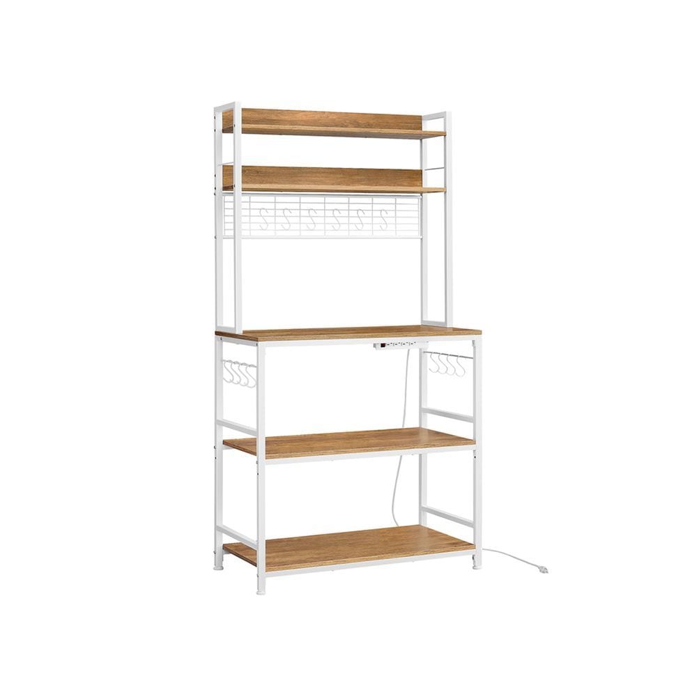 Songmics Home 5-Shelf Rustic Walnut Baker's Rack with 4 AC Outlets