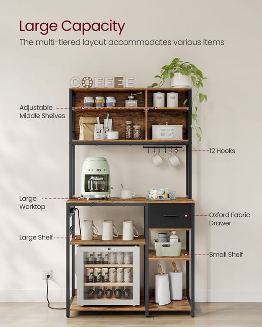 Songmics Home Brown Baker's Rack/Charging Station with Small Shelves