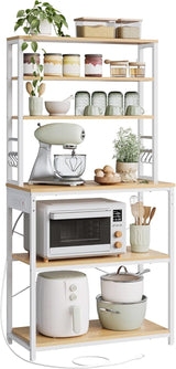 Songmics Home Oak/White Baker's Rack with 4 AC Outlets