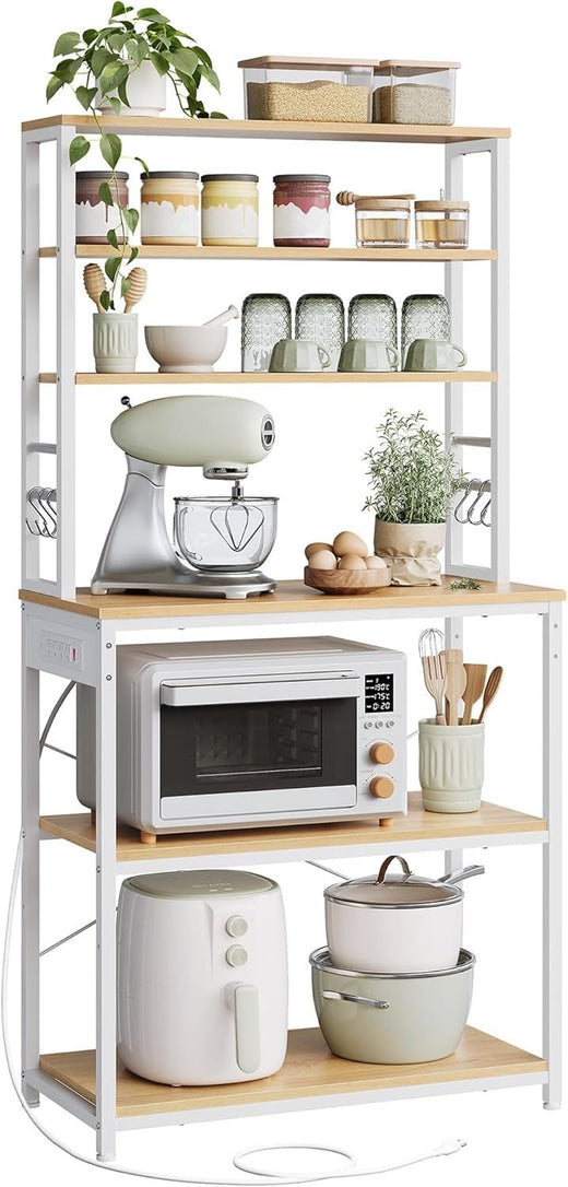 Songmics Home Oak/White Baker's Rack with 4 AC Outlets